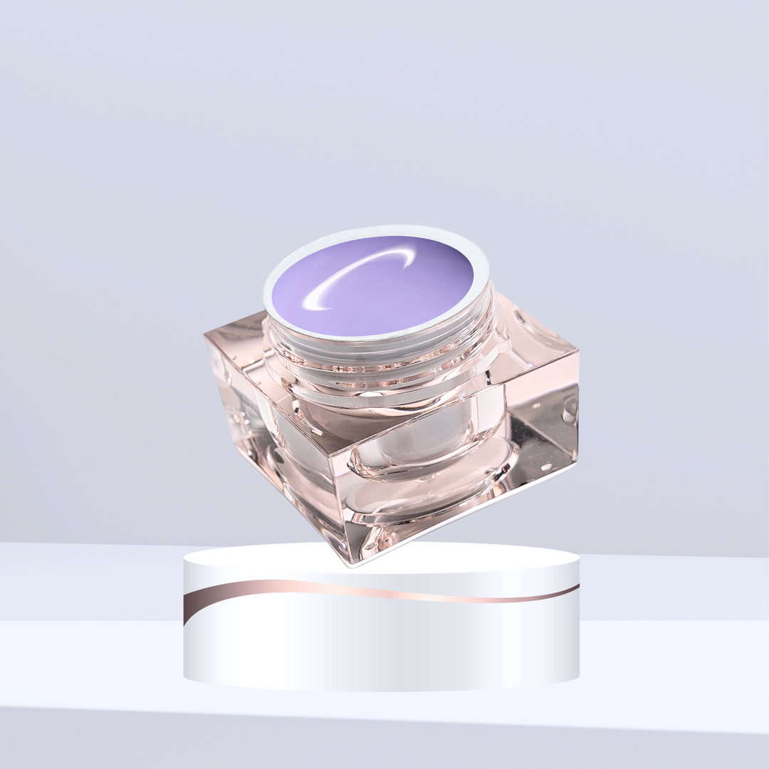 A jar of White Diamond Nails Japanese Flair Lavender gel, showcasing a soft lavender hue with a smooth, calming finish. This gentle, pastel shade brings an air of elegance and tranquility to any nail art design, inspired by delicate Japanese aesthetics.