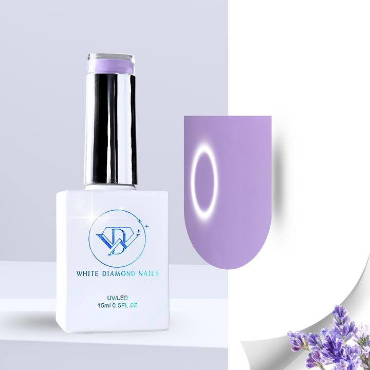 A soft lavender gel polish with a calming pastel finish, exuding elegance and serenity.