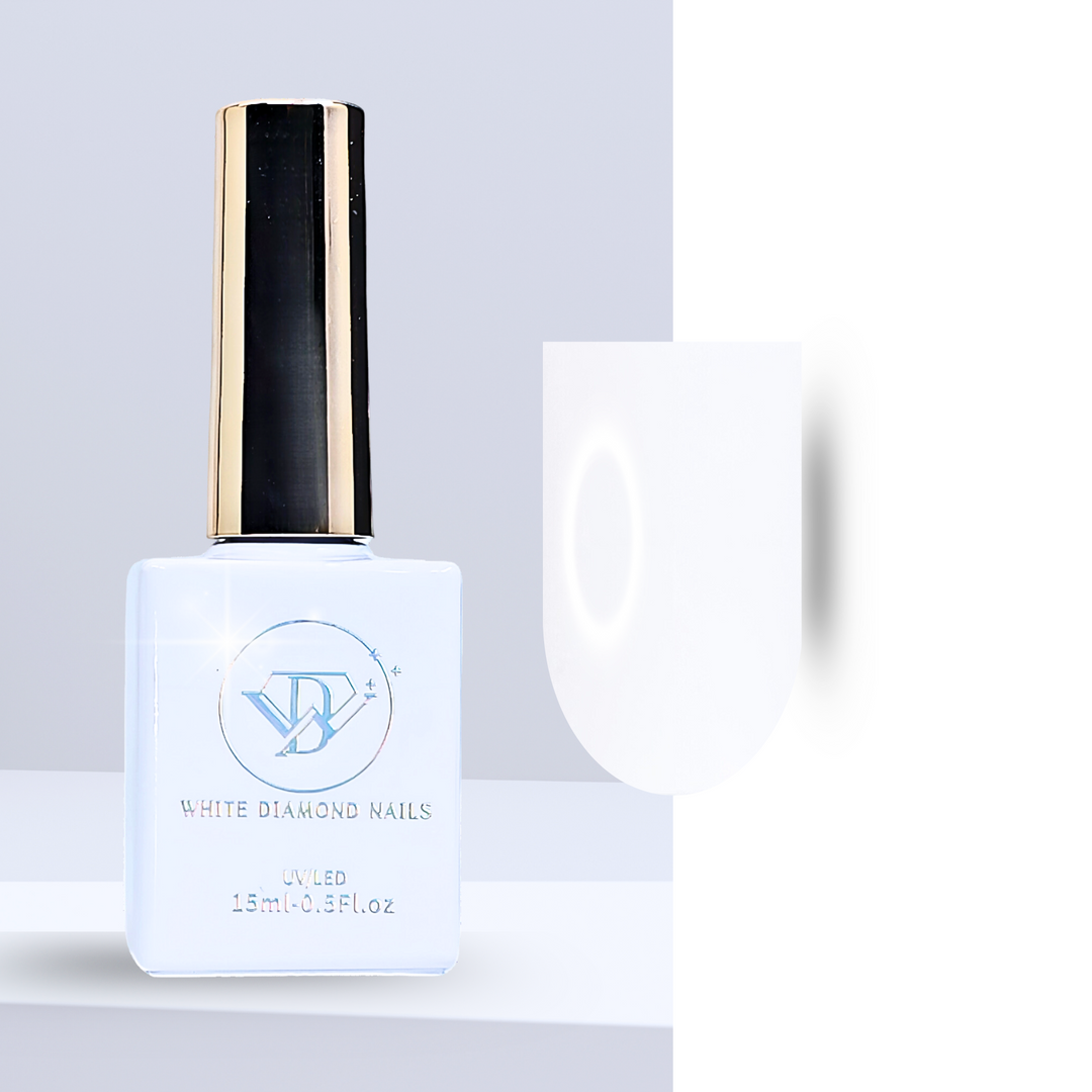 102 Milky White base coat – smooth, semi-sheer base layer for flawless gel polish application, enhancing nail health and manicure durability.