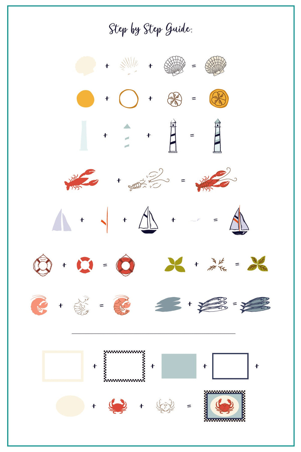 Step-by-step stamping guide for CjS-380 Catch Me by the Sea from White Diamond Nails, showing how to layer sea-themed nail art using multiple polish colors.