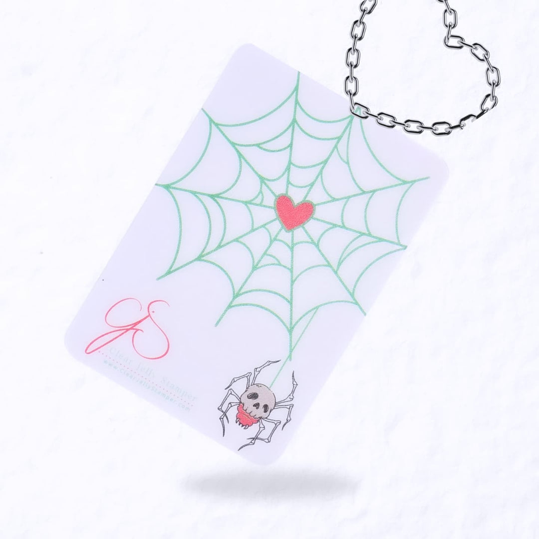 A Clear Jelly Stamper scraper featuring a detailed Halloween spider design, ideal for creating spooky and fun nail art for the Halloween season.