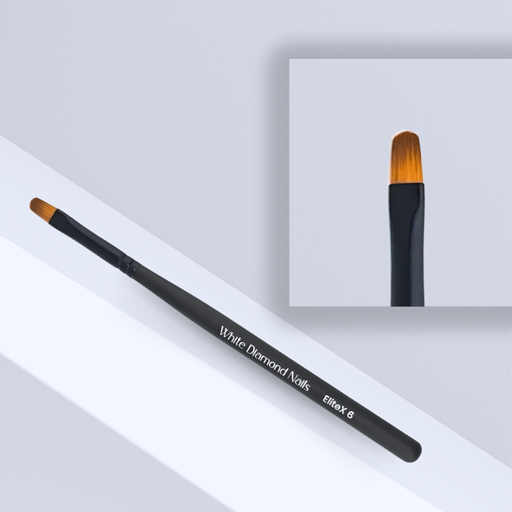 White Diamond Nails EliteX Gel Brush 6, professional nail art brush with black handle and golden nylon bristles, ideal for acrygel and gel application.