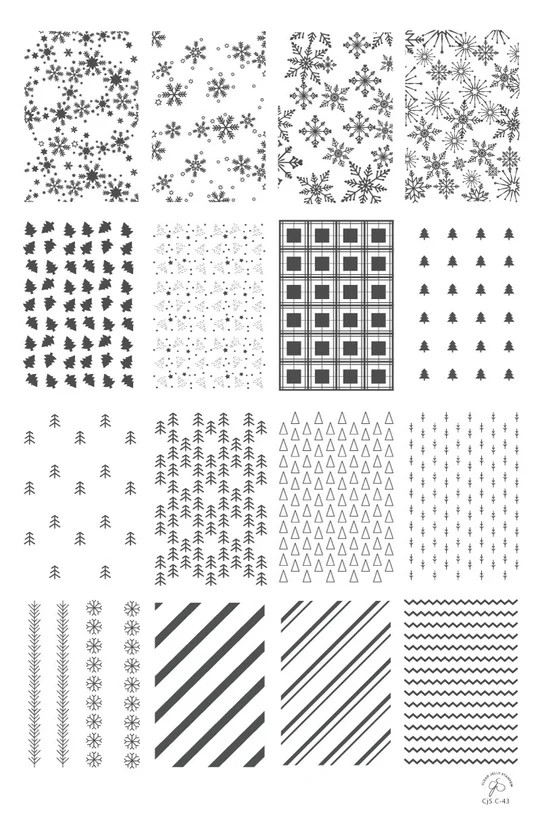 Clear Jelly Stamper CjSC-43 Pretty Paper - Elegant stamping plate in black and white, showcasing intricate Christmas wrapping paper patterns for seasonal nail art.