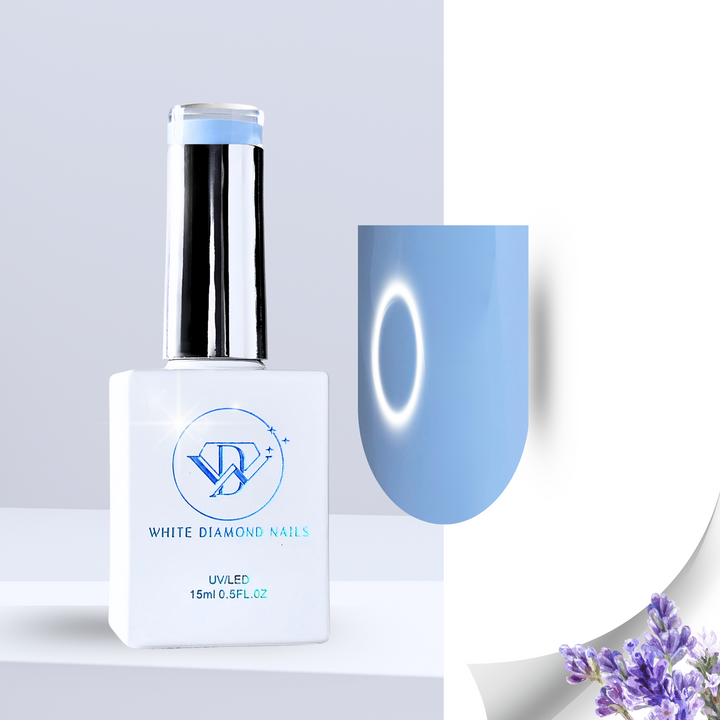 A soft blue gel polish with a serene and dreamy pastel finish, ideal for subtle elegance.